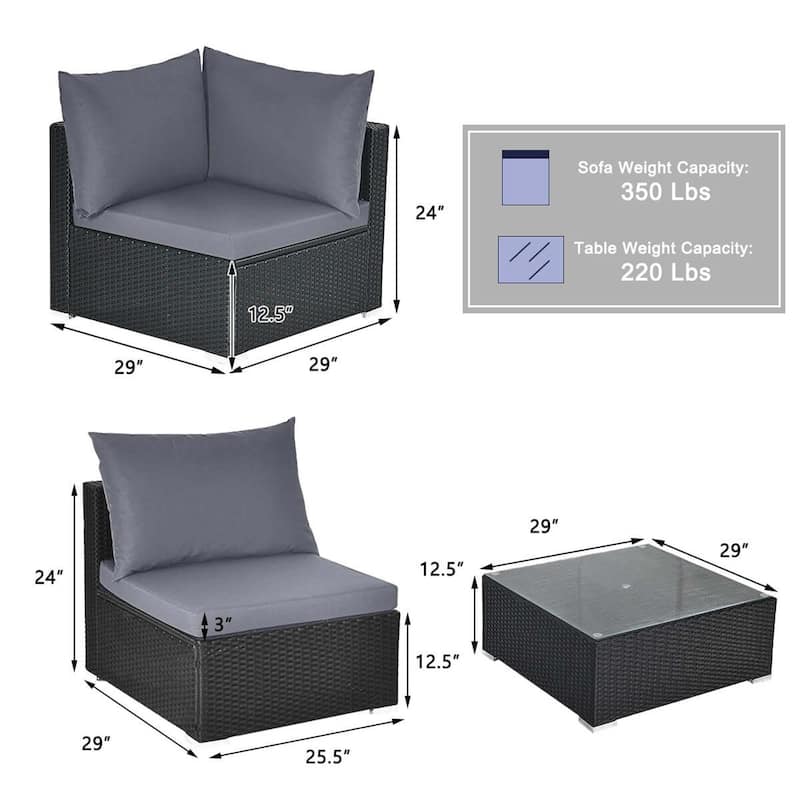Gymax Set of 7 Rattan Sofa Set Sectional Conversation Furniture Set
