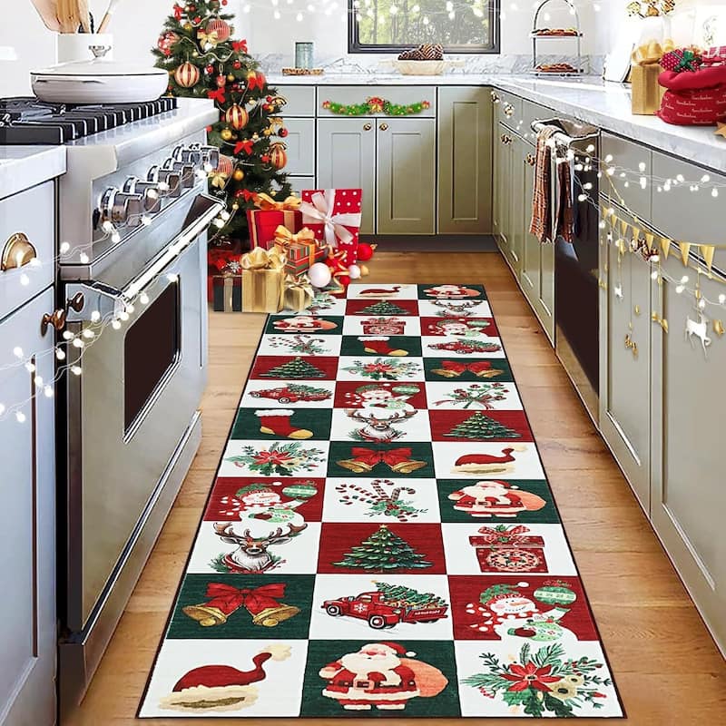 Washable Xmas Style Prints, Christmas Area Rugs Holiday Decor - 2*8ft