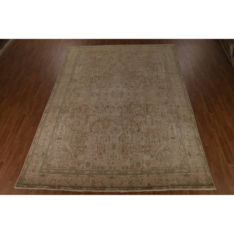 Tabriz Persian Vintage Rug Bedroom Hand-Knotted Wool Carpet - 9'6" x 12'9"