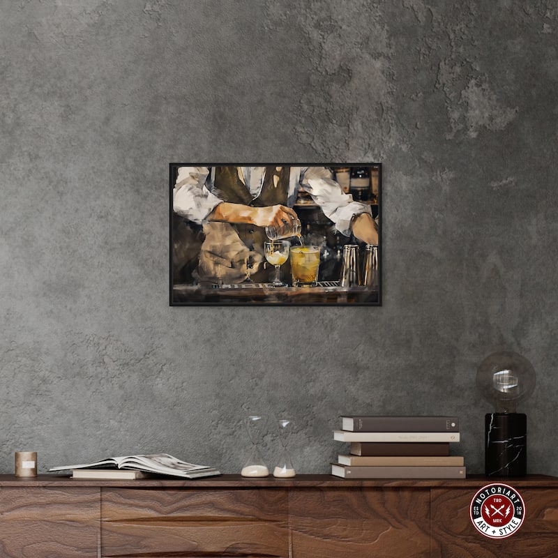 Notoriart Bartender Framed Bar Cart Art For Men