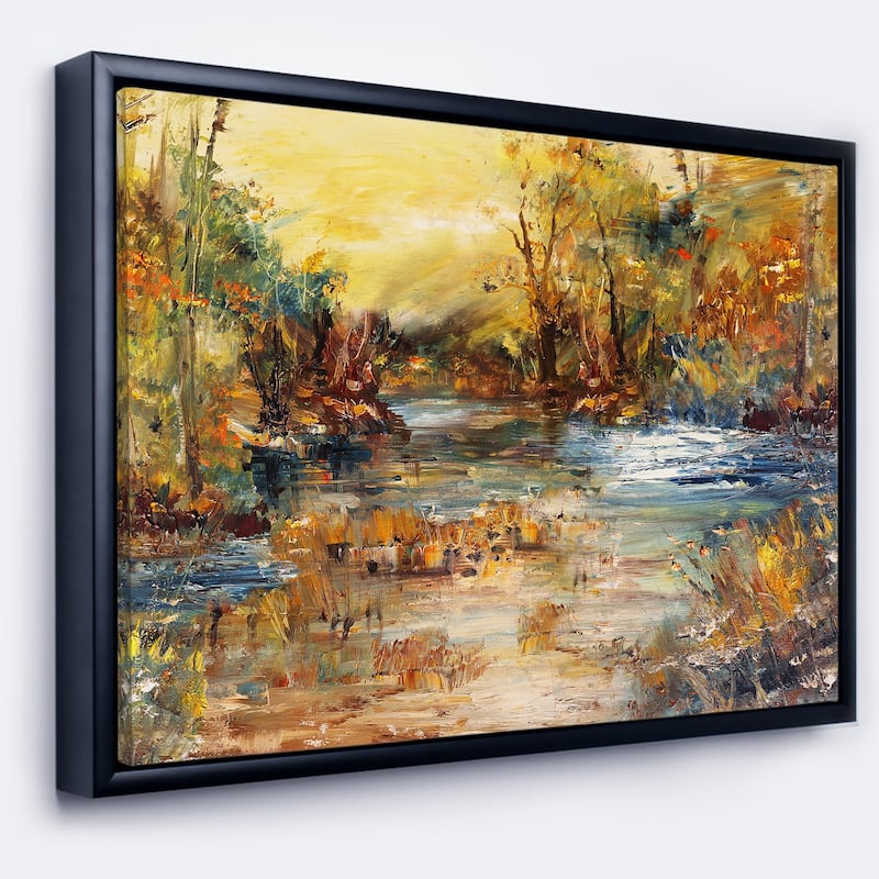 Designart "River in Forest " Landscape Framed Canvas Print