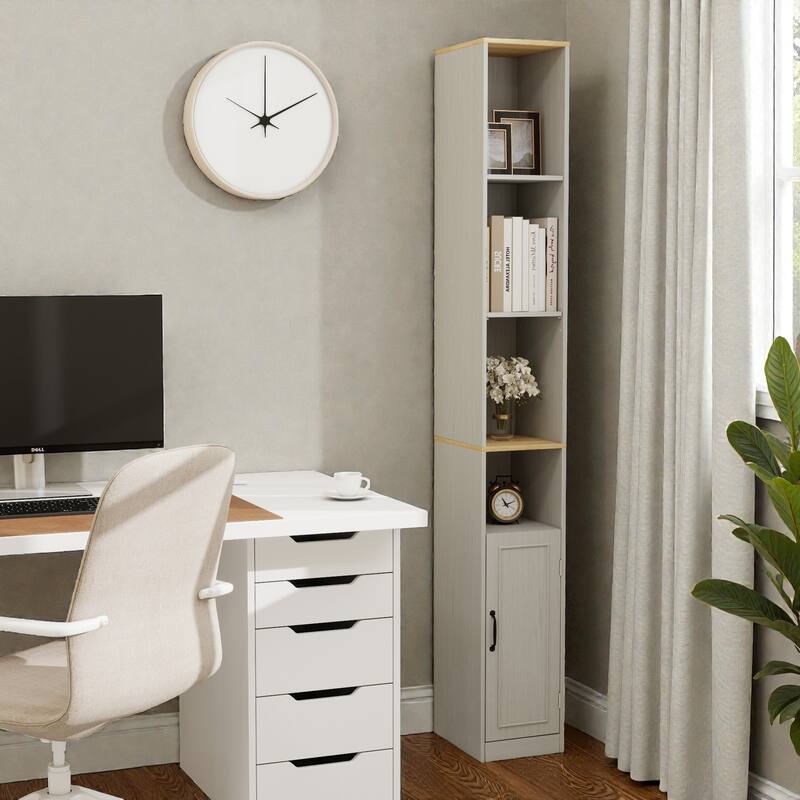 72'' Tall Slim Storage Cabinet with Door, 6-Tier Narrow Bathroom Cabinet with Adjustable Shelves for Small Spaces