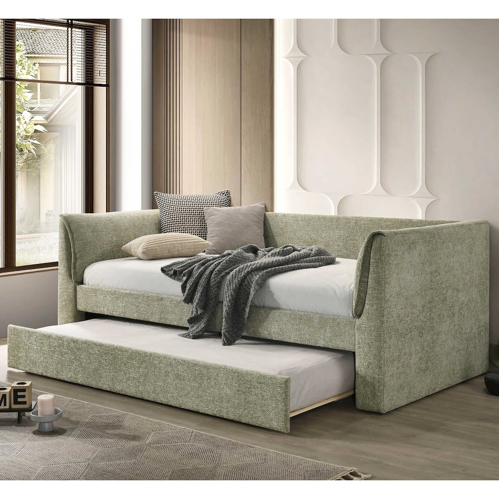 Furniture of America Kyros Modern Fully Upholstered Twin Daybed with Trundle