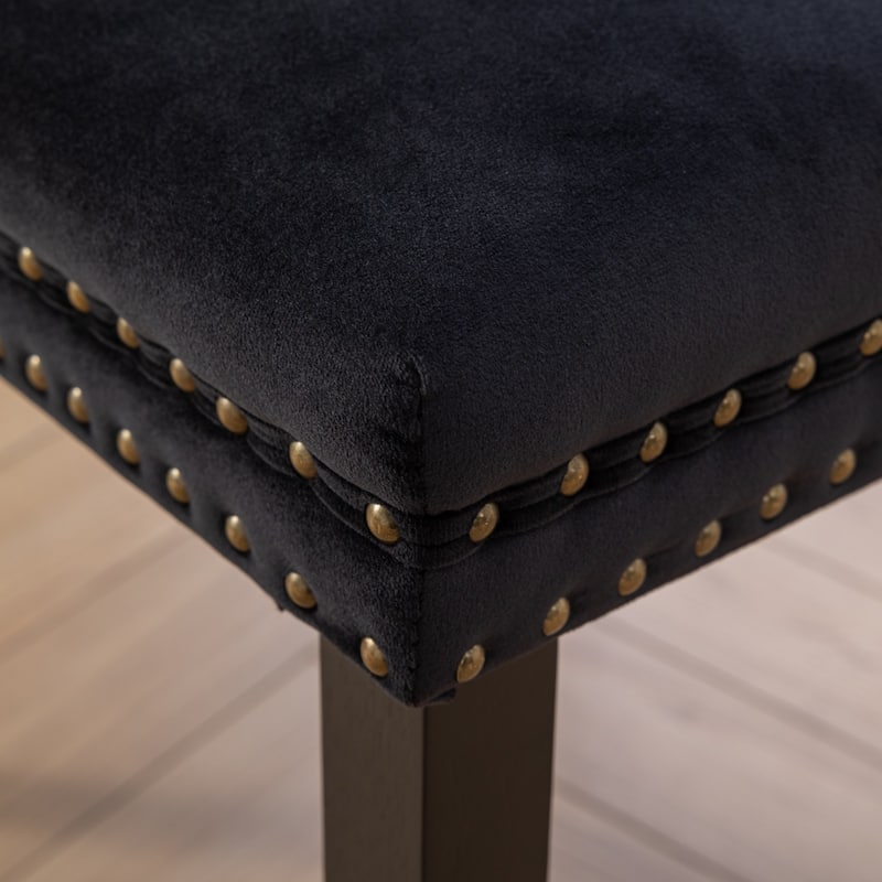 Plaid High Back Tufted Dining Chair, Velvet Soft Cushion Chair with Nailhead Trim Armless Wood Chair, Set of 2