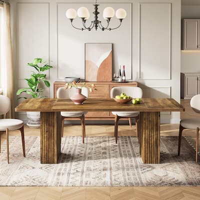 70.1 Inches Farmhouse Dining Table with Sturdy Fluted Pedestal Base - 70.1"W*30.7"D