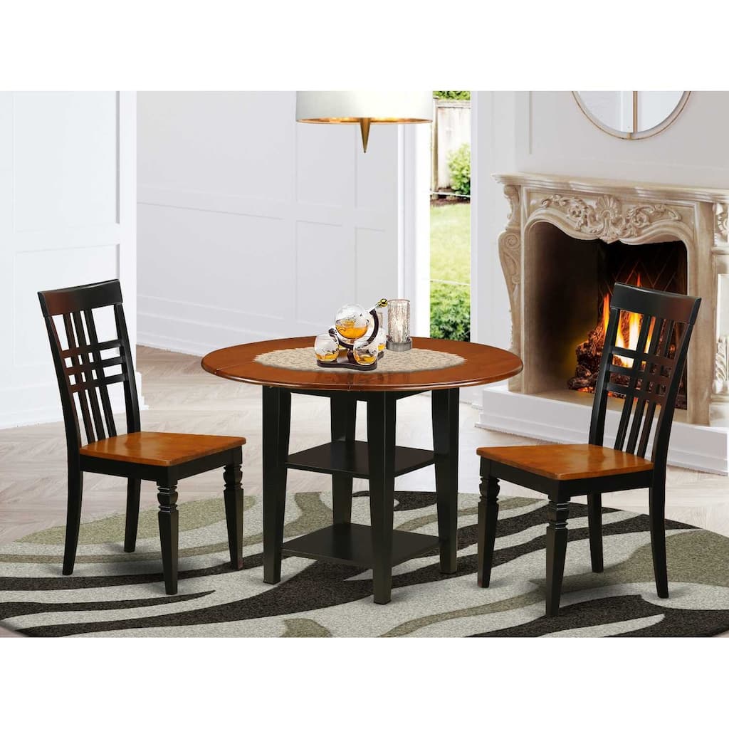 HomeStock 3-Piece Black and Cherry Finish Round Solid Wood Top Dining Table Set