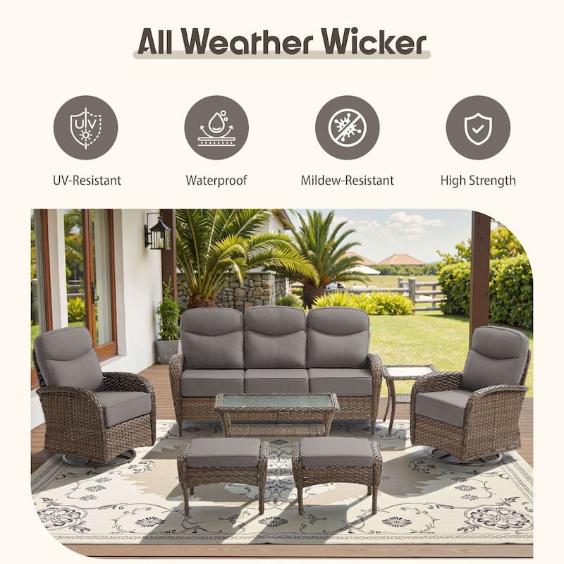 Meyreso 3-Piece Wicker Patio Swivel Glider Chairs with 6-Inch Thick Cushions and Side Table