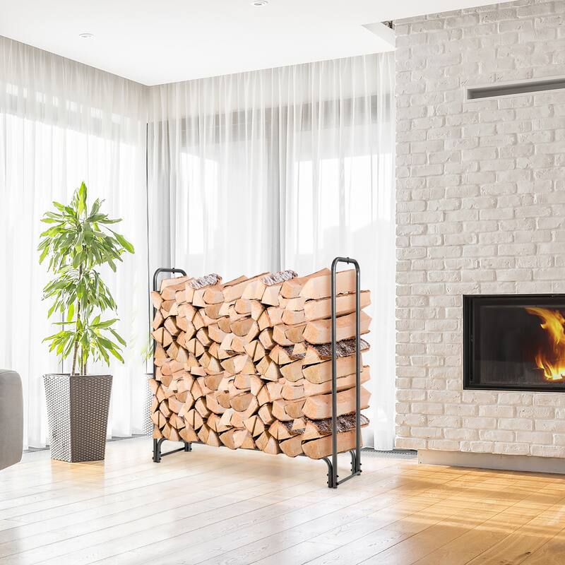 Costway 4FT/5FT/6FT/8FT Firewood Storage Log Rack Heavy Duty Iron Log