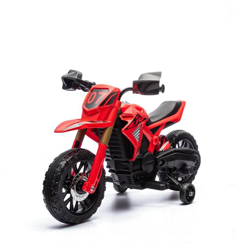 6V Kids Electric Motorcycle, Battery-Powered Dirt Bike with Training Wheels, Horn & Start Sound, Ages 3-8