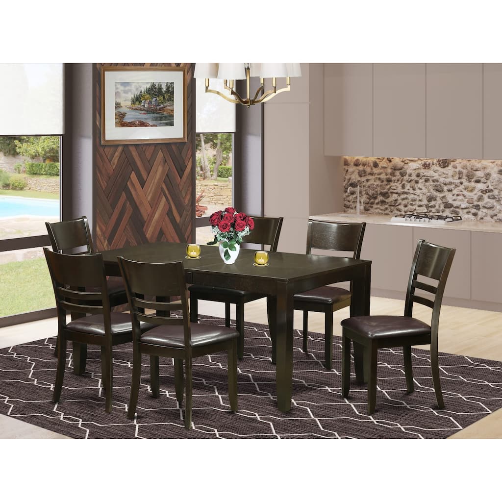 East West Furniture 7 Piece Kitchen Table Set- a Rectangle Dining Table and 6 Dining Room Chairs, Cappuccino (Seat Options)
