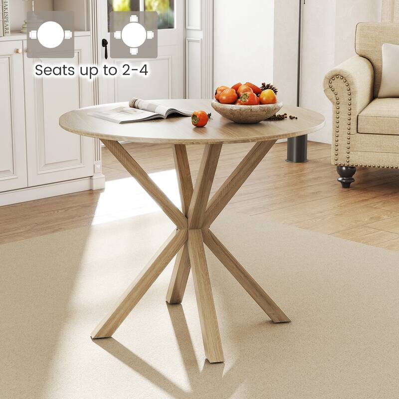 Gymax 36'' Round Farmhouse Dining Table for 4 w/Stable Intersecting