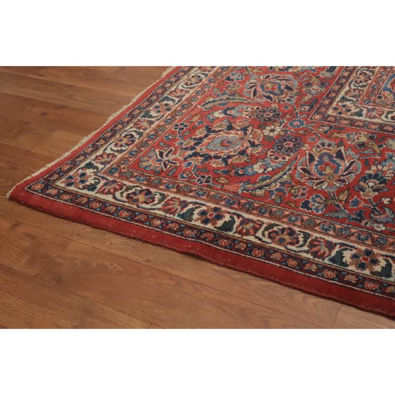 Hand Knotted Oriental 100% Wool Carpet Traditional Floral Navy Blue & Blues Kashan Area Rug - 14' 2'' X 10' 0''