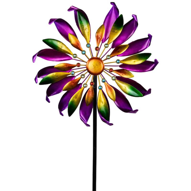 Mardi Gras Flower Outdoor Pinwheel Garden Stake - 4.5'