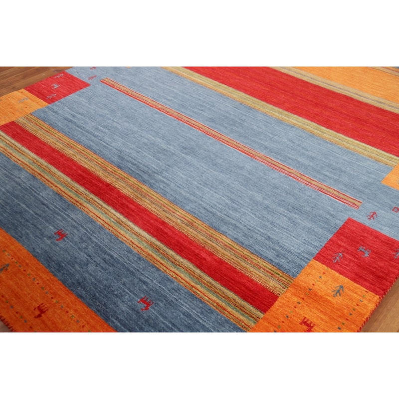 Striped Gabbeh Indian Rug Hand-Knotted Wool Carpet - 6'7"x 9'9"