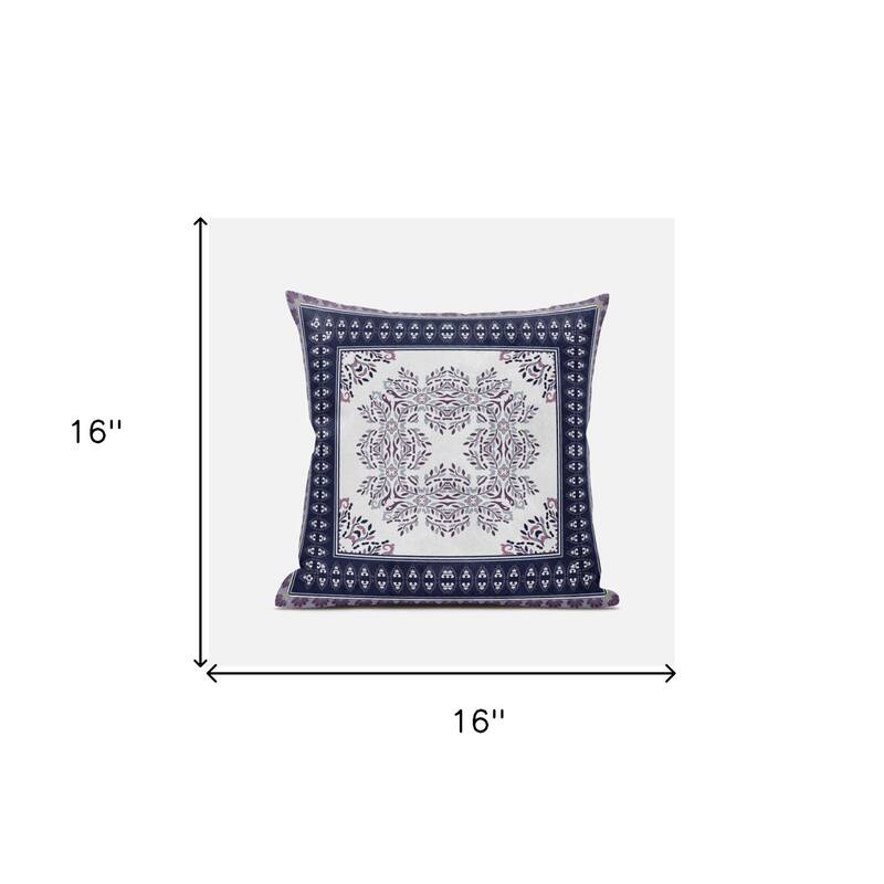 HomeRoots 16" X 16" Cream And Blue Blown Seam Geometric Indoor Outdoor Throw Pillow - 16.00' X '5.00' X '16.00