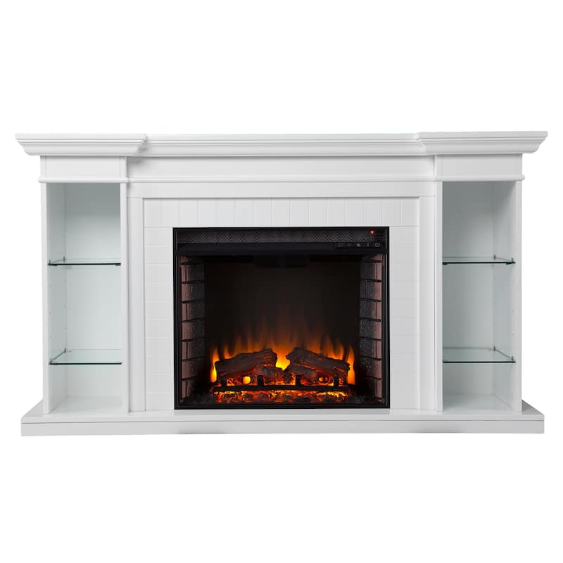 SEI Furniture Hazeltine White Wood Curio Electric Fireplace
