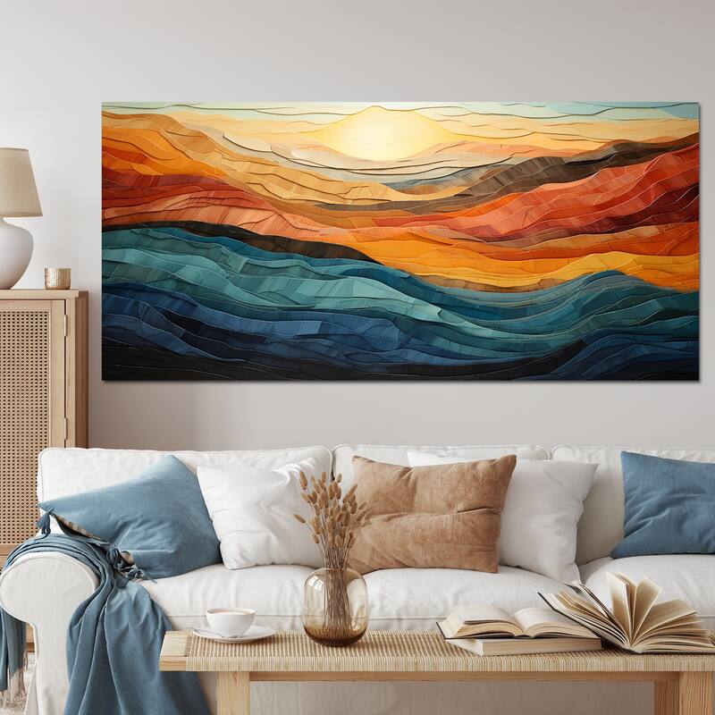 Designart "Coral Teal Bold Mountains Landscape" Modern Canvas Wall Art