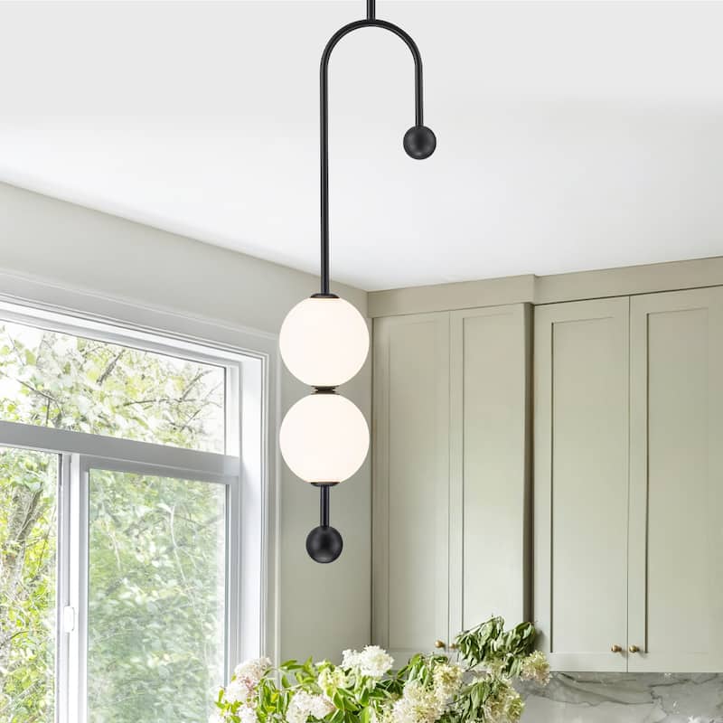 Dual Globe LED Pendant Light Dimmable Modern Hanging Fixture - Black