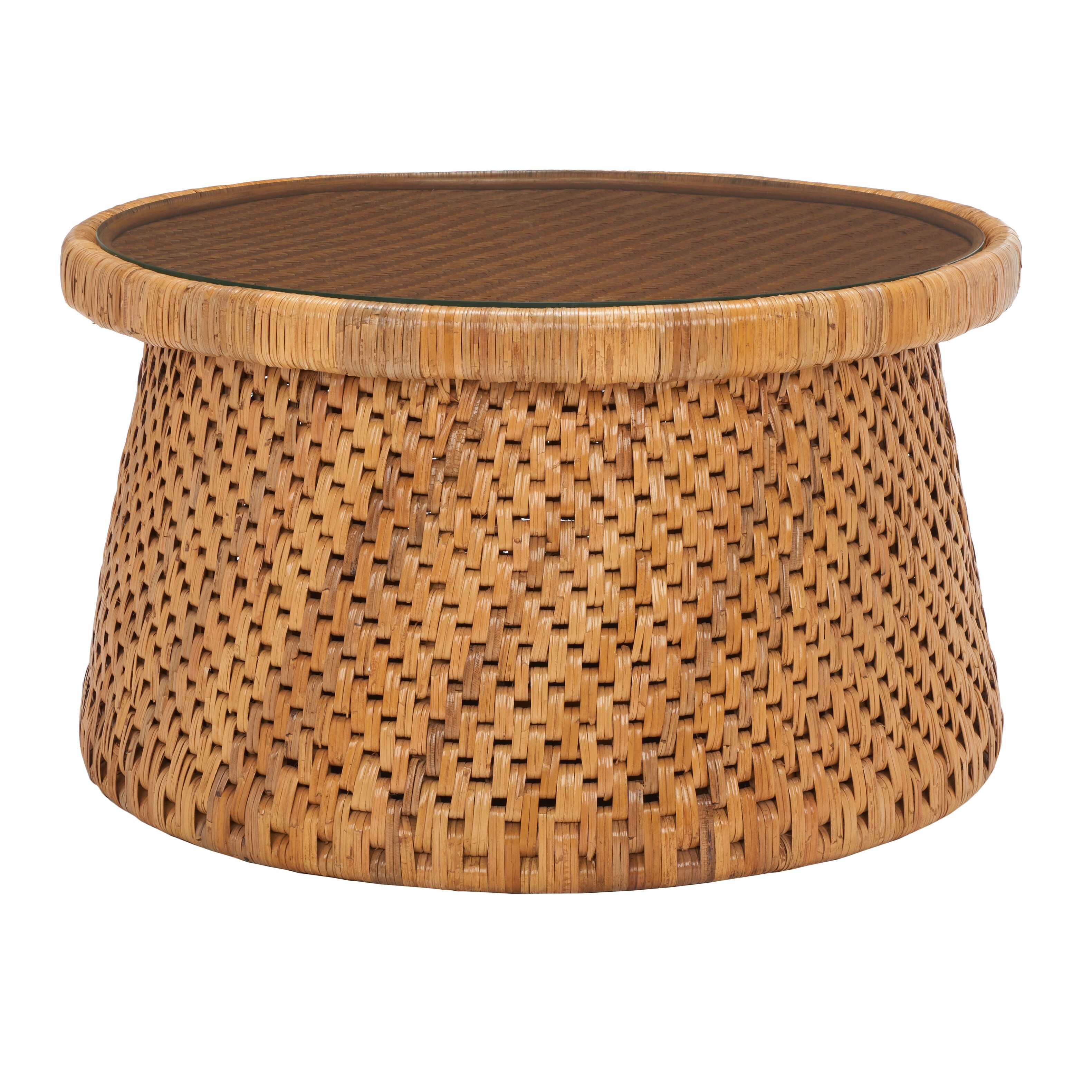 SAFAVIEH Couture Lianne Tropical Coastal Boho Rattan Round Coffee Table 32 in. W x 32 in. D x 18 in. H