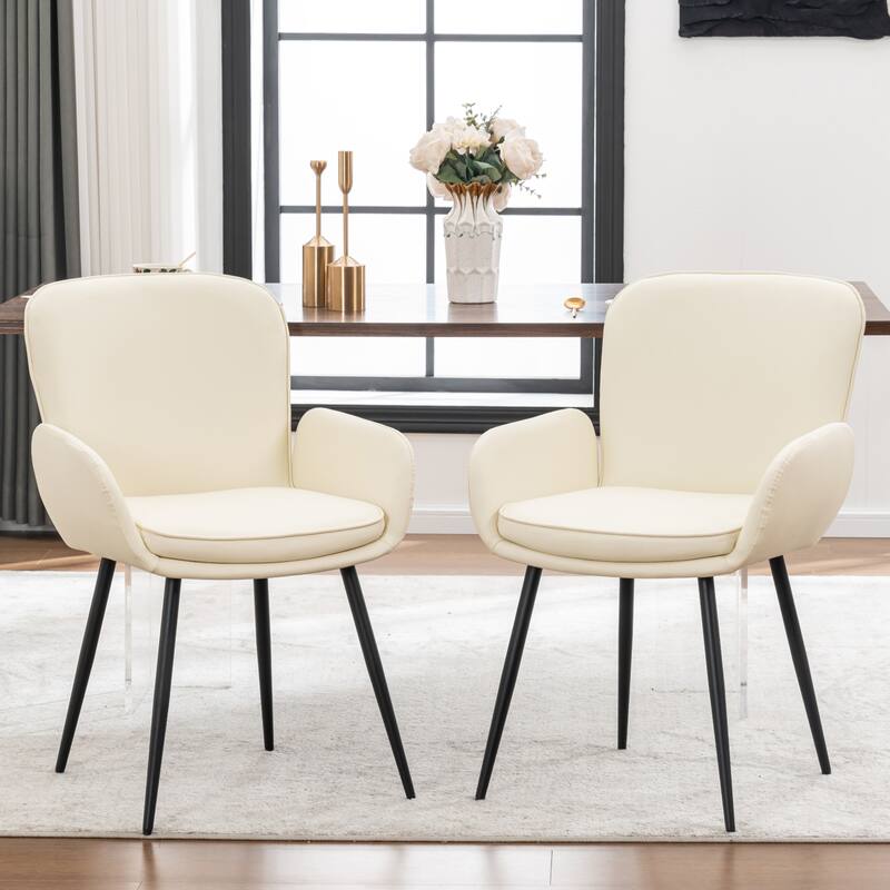 Set of 2 Cat-Scratch Resistant Dining Chairs with Gold Metal Legs - Set of 2 - White