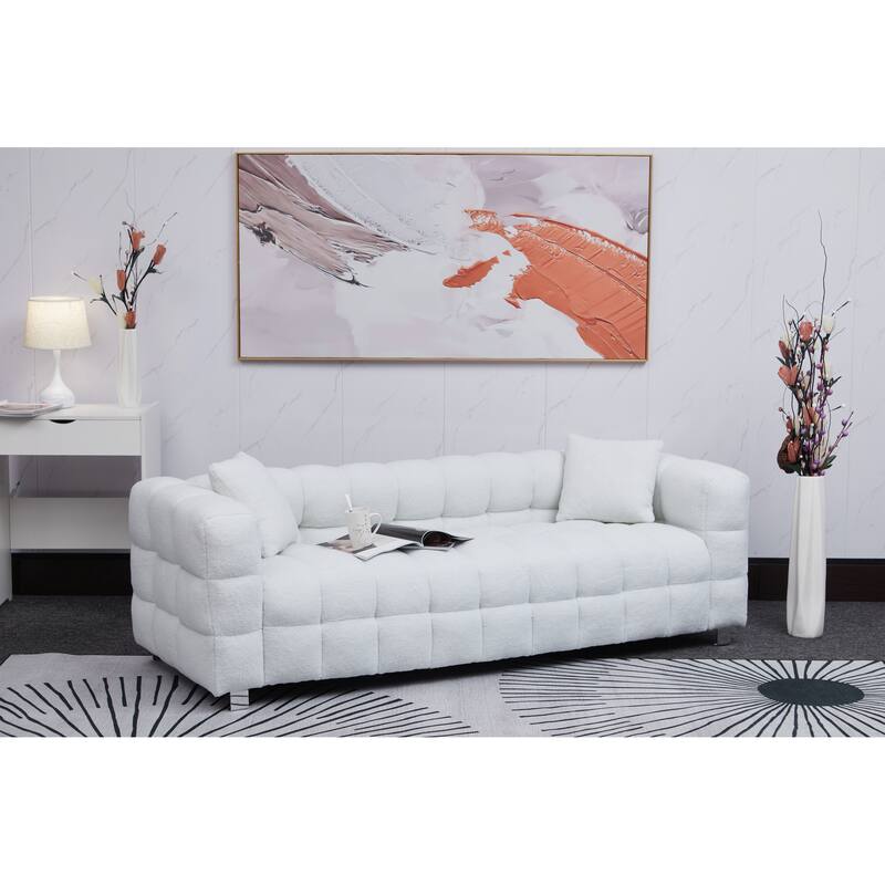 81" Grain Fleece Fabric Sofa with 2 Pillows