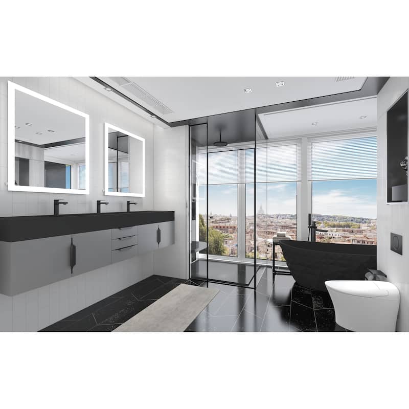 Nile 84-Inch Wall Mounted Bathroom Vanity Set w/ Black Top
