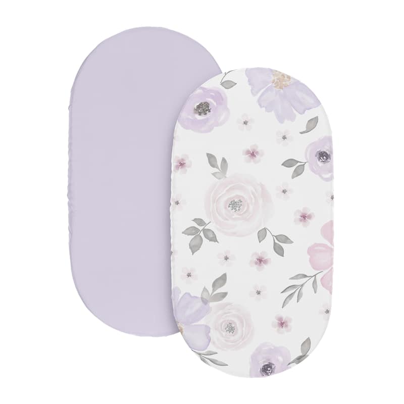 Sweet Jojo Designs Purple Boho Floral Girl 2 Pack Baby Bassinet Fitted Sheets Lavender Pink Bohemian Shabby Watercolor Farmhouse