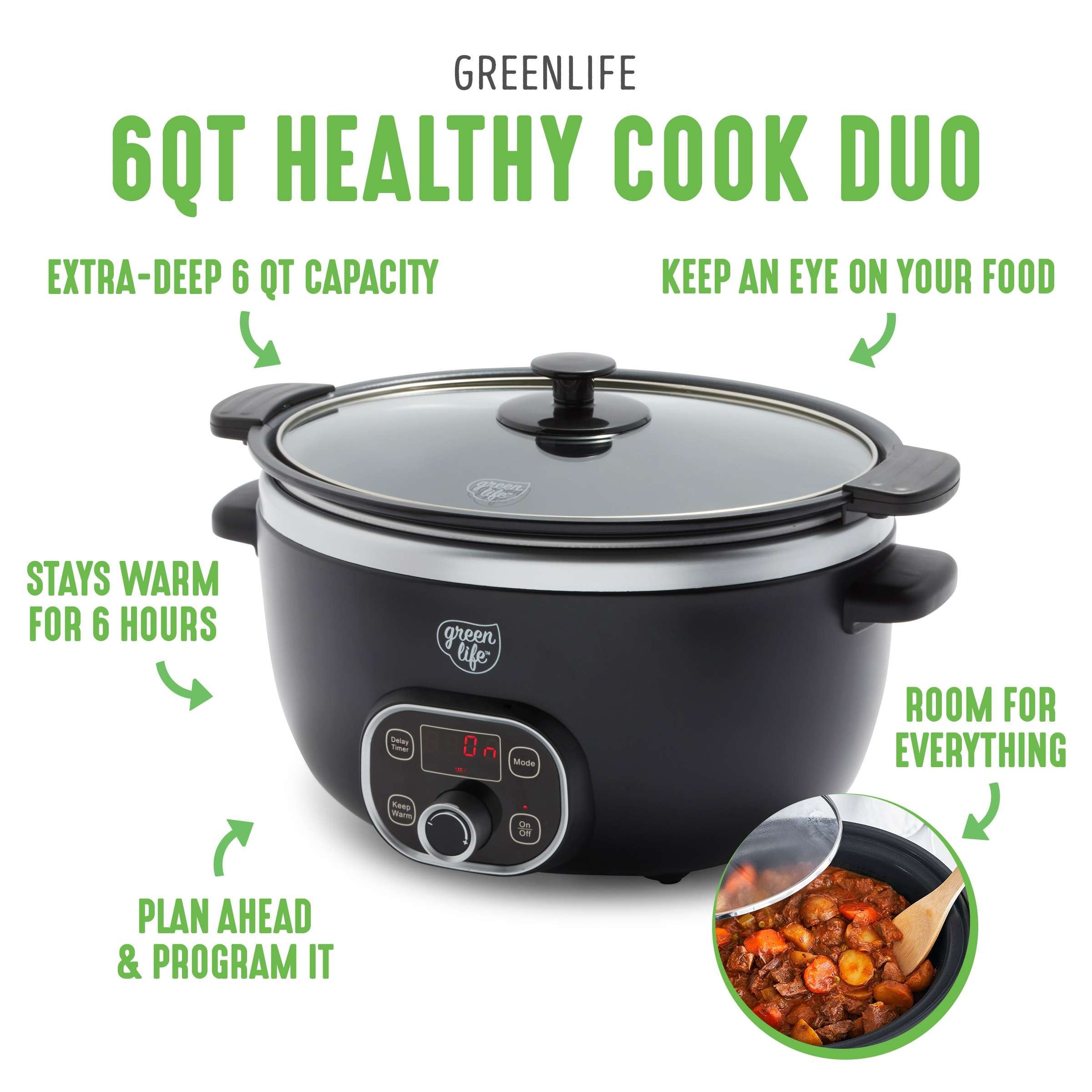 GreenLife Healthy Cook Duo 6 Quart Slow Cooker, Turquoise