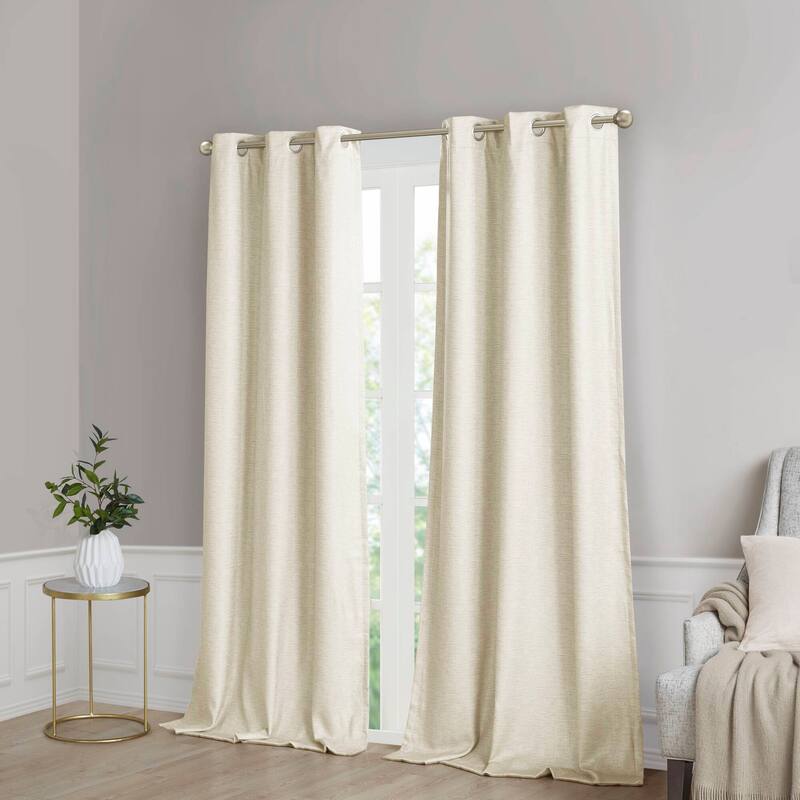 SunSmart Leighton Tonal Printed Faux Silk Total Blackout Curtain Panel Pair