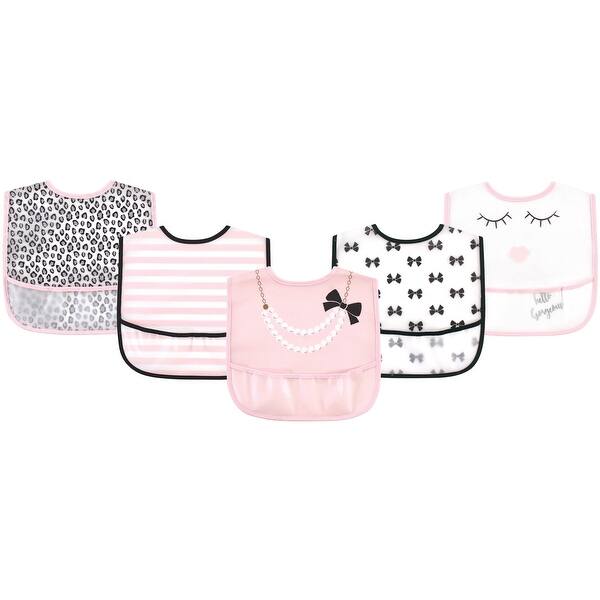 slide 1 of 1, Little Treasure Baby Girl Waterproof PEVA Bibs 5pk, Hello Gorgeous, One Size - Hello Gorgeous - One Size