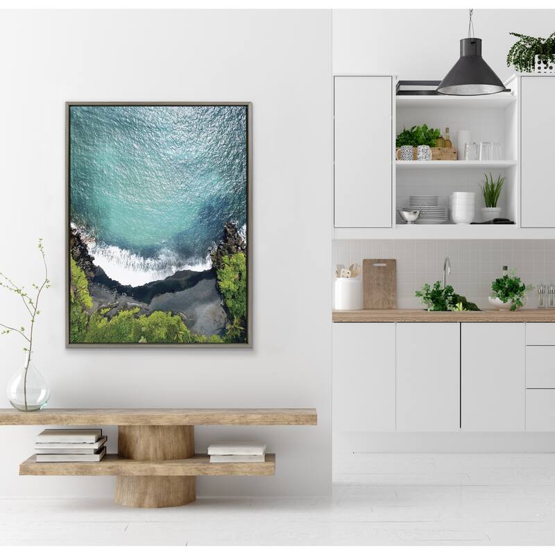 Kate and Laurel Sylvie Maui Black Sand Framed Canvas by Rachel Bolgov