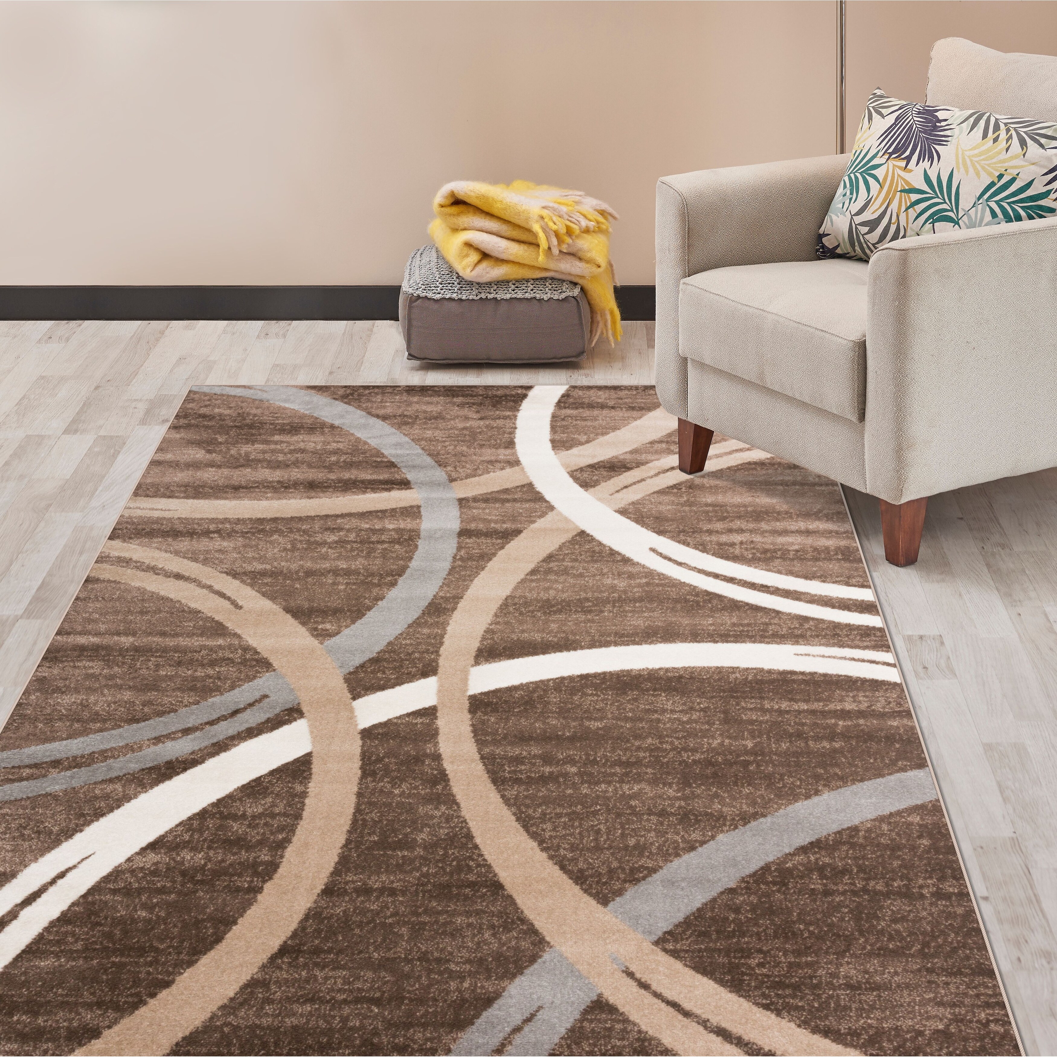 Shop Contemporary Abstract Circles Design Area Rug Brown 5 3 X