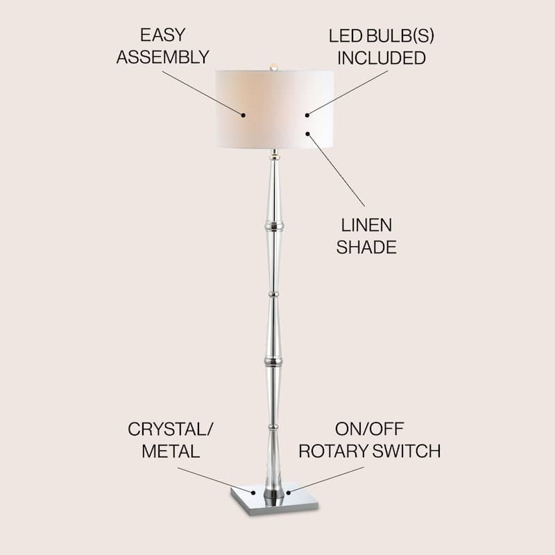 Abigail 60" Crystal LED Floor Lamp, Chrome/Clear by JONATHAN Y - 60" H x 16" W x 16" D