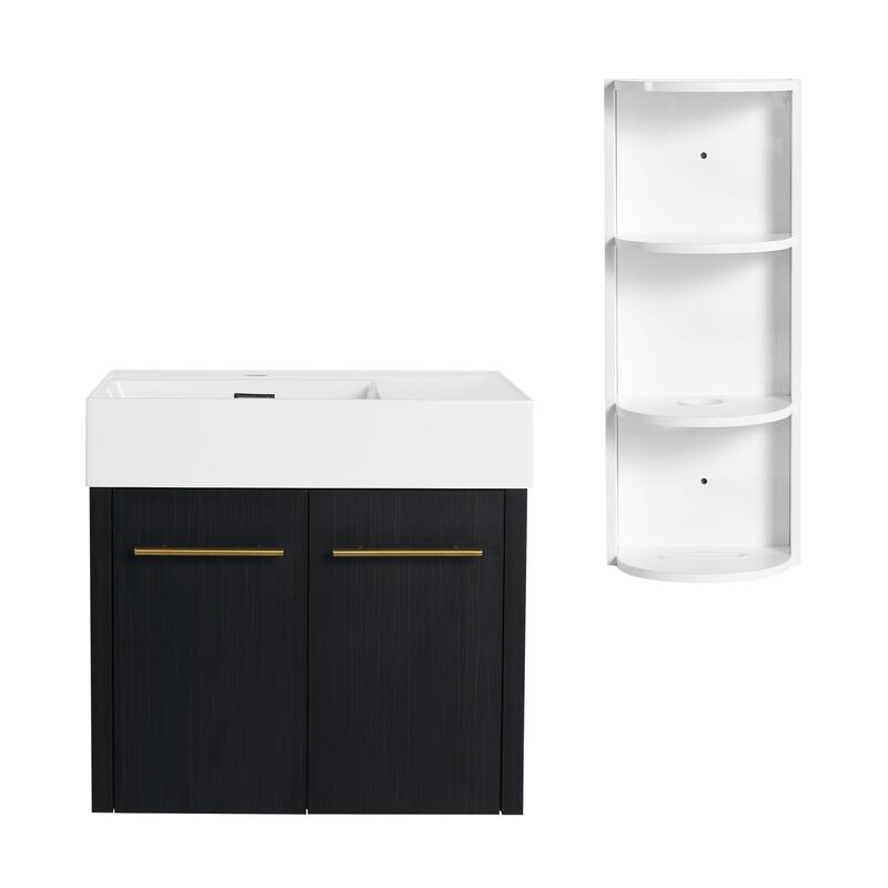 Wall mounted bathroom vanity with sink and storage shelf - 24" - Black Chestnut