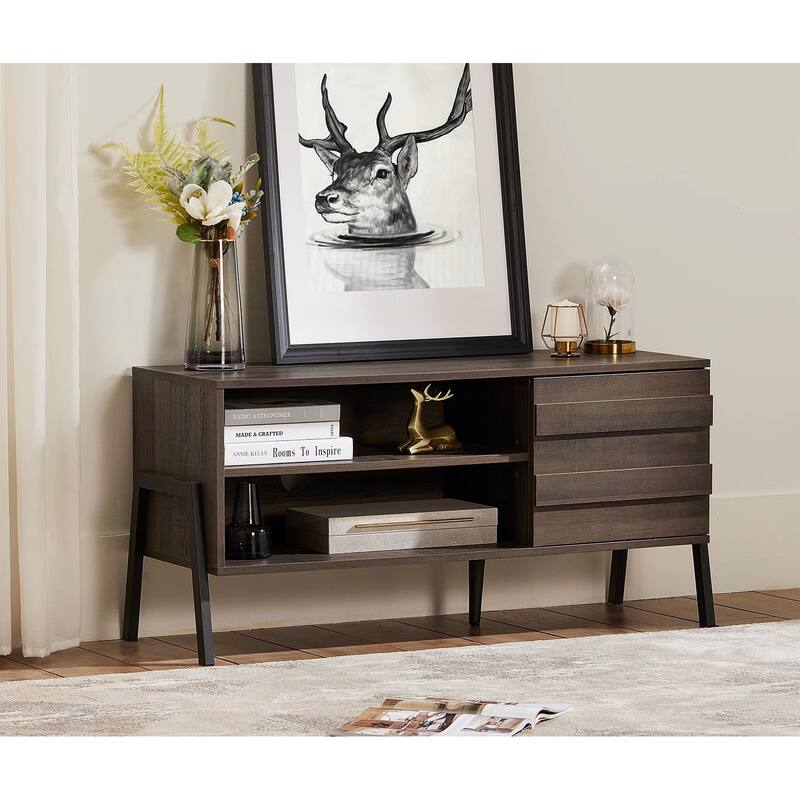 Mid-Century Modern TV Stand for 55"/65"/75" TV Console with LED Light