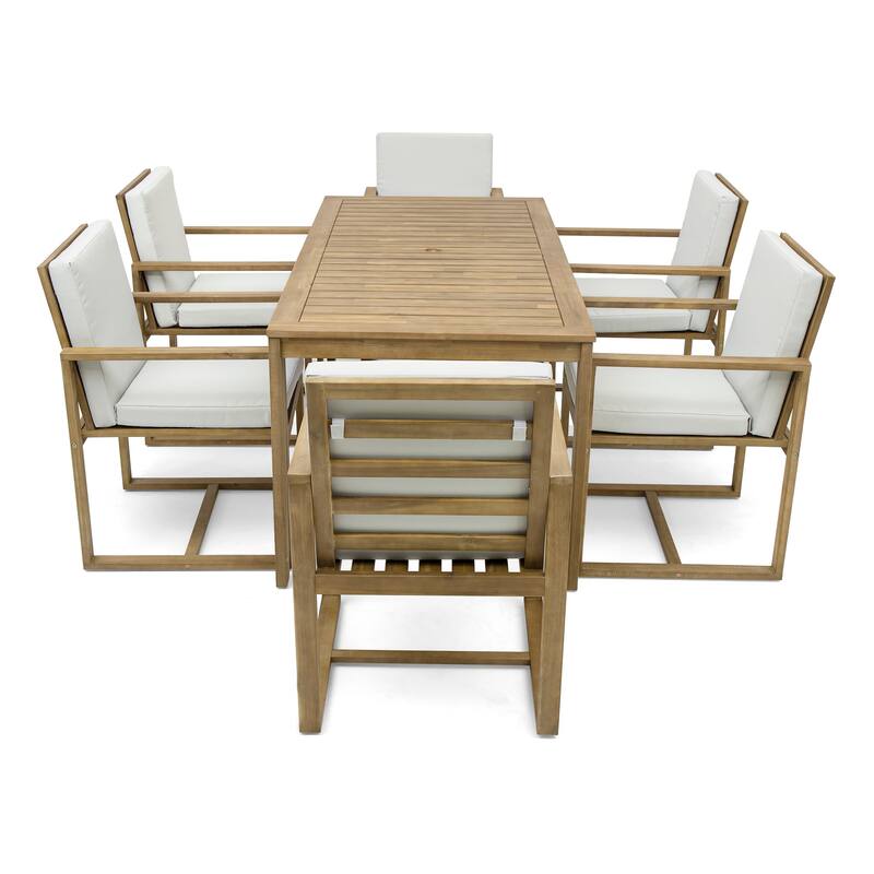 7-Piece Acacia Wood Patio Dining Set with Umbrella Hole & Armchairs