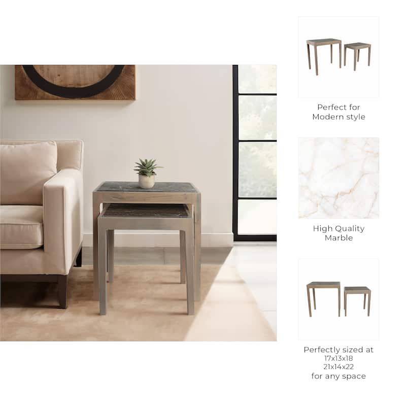 Marble Side Table Modern Rectangular Accent (Set of 2) - 18/22" Brown - 21" x 14" x 22"