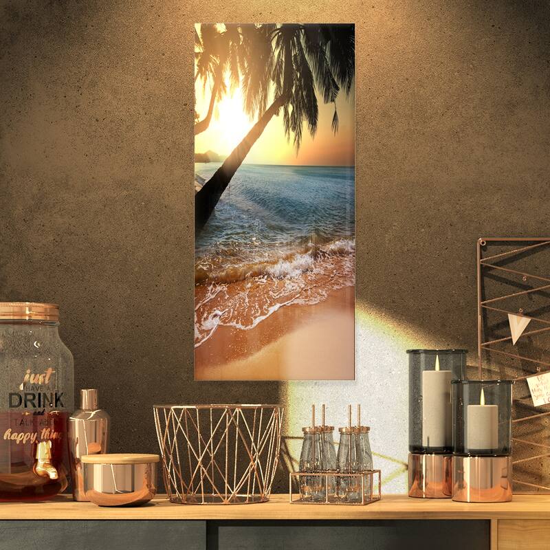 Beautiful Sunset on Tropical Beach - Large Seashore Glossy Metal Wall ...