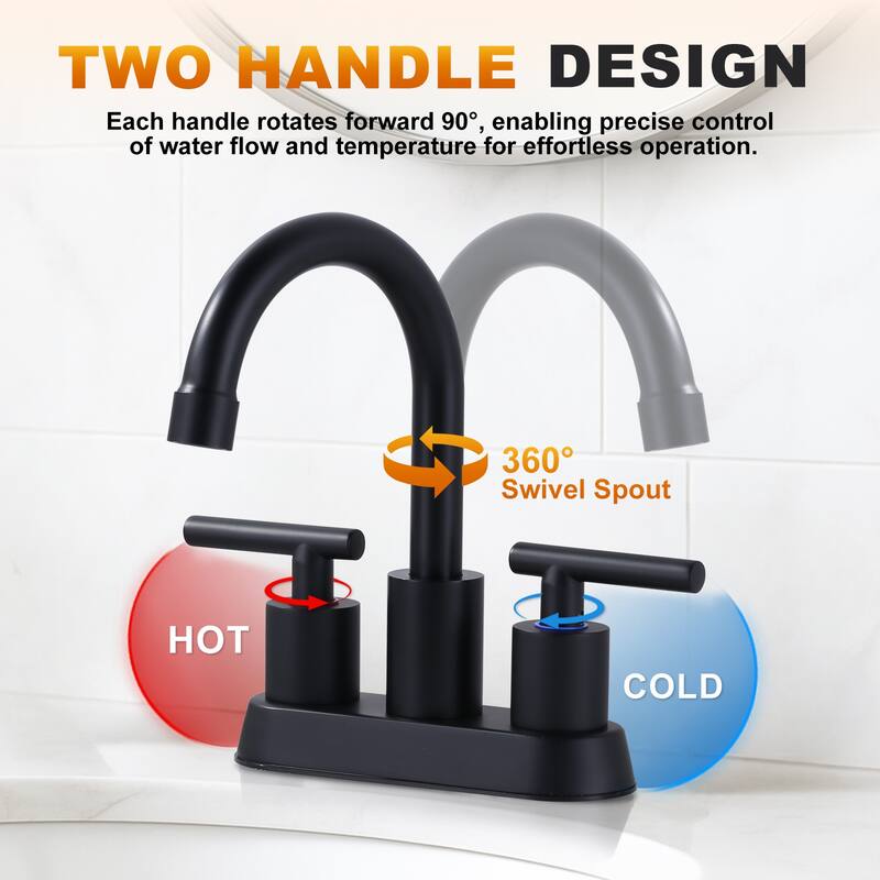 WOWOW 4 in. Centerset Double Handle High Arc Bathroom Faucet