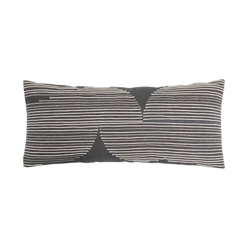 Cotton Lumbar Pillow with Gold Thread Embroidery and Rope Applique