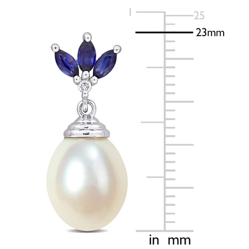 Miadora Cultured Freshwater Pearl 5/8ct TGW Sapphire Diamond Accent Earrings 10k White Gold
