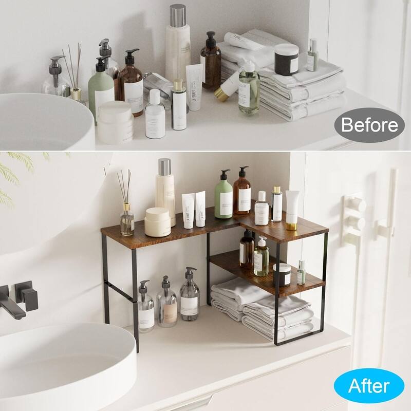 Countertop Organizer Corner Shelf, 2 Tier Adjustable