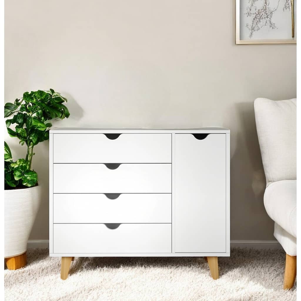 HomeRoots 35" White Solid Wood Four Drawer Combo Dresser