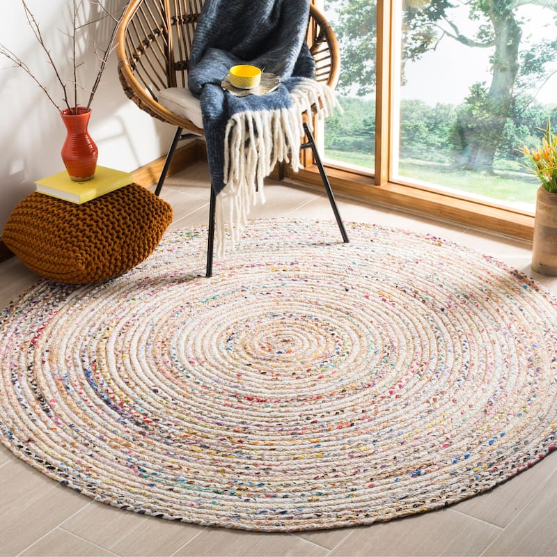SAFAVIEH Handmade Cape Cod Marget Boho Coastal Jute Rug - 4' Round - Beige/Multi - Round