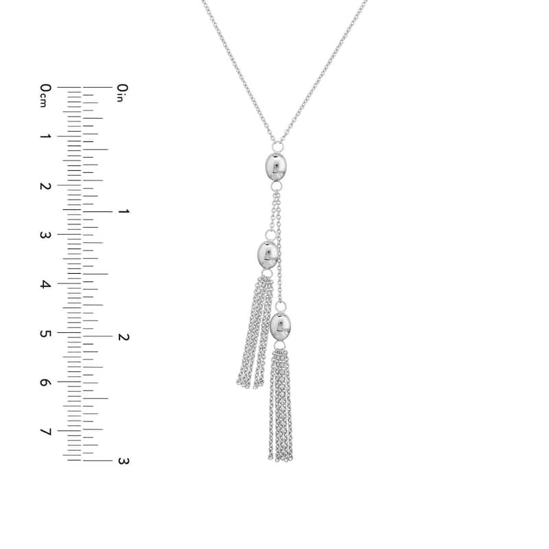 Curata 925 Sterling Silver Italian 18" Rhodium Plated Tassel Bead Lariat Necklace