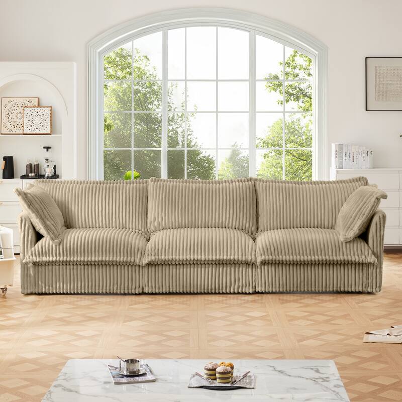 120" Corduroy Upholstered Sectional Sofa Couch with Multiple Pillows
