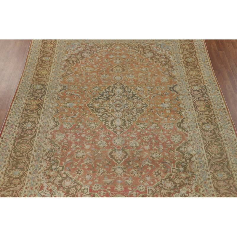 Traditional Kashan Vintage Persian Area Rug Handmade Wool Carpet - 9'3" x 13'0"