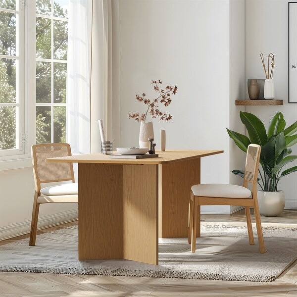 Lumioca Modern Oak Wood Top 67 in. Double Pedestal Base Dining