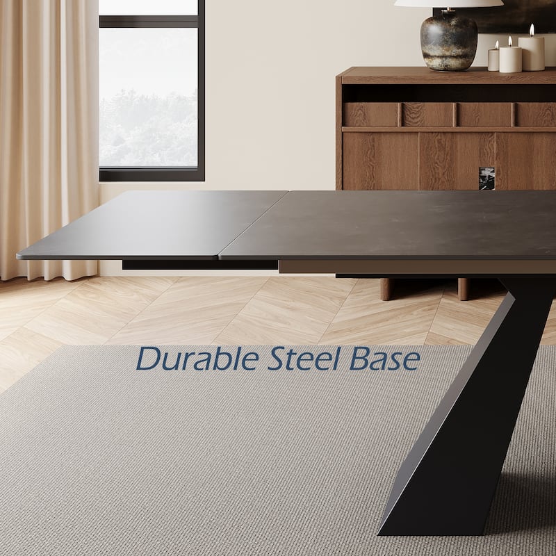 63"-95" Extendable Modern Dining Table, Matte Sintered Stone Table Top, Modern Kitchen Table for 6-10 - 94.5" x 35.4"