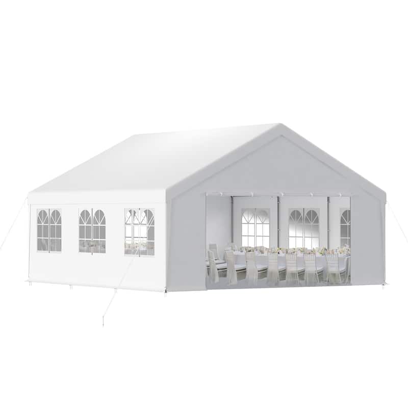 Aoodor Marquee Party Tent with Church Window Sidewalls ,Waterproof Pavillion Tent ,Outdoor Event Tent,Wedding Party Tent - 20'×20' - White